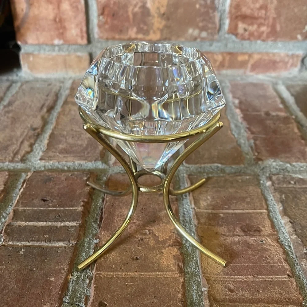 PartyLite Solitaire Crystal & Brass Candle Holder